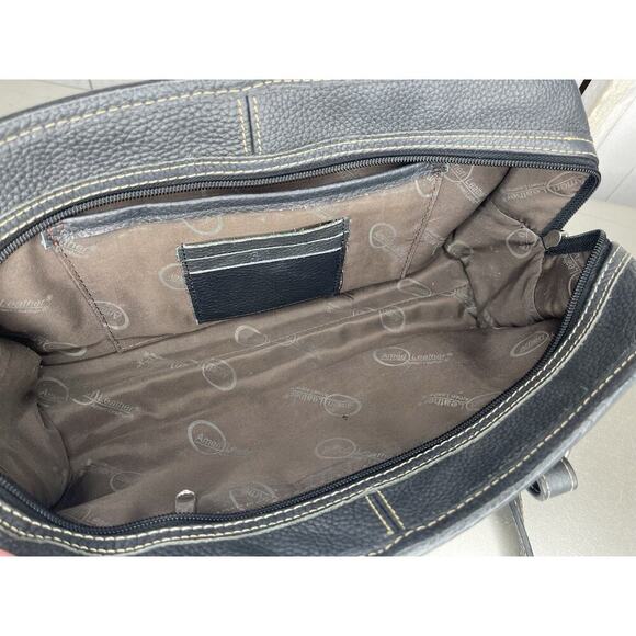 Ameri Leather Black Belt Stitched Leather Satchel Purse Handbag Pebble - Picture 5 of 7
